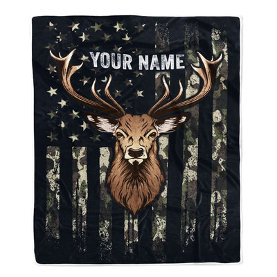 Personalized Hunting Blanket Flag Camo Deer For Husband Son Dad Grandpa Papa Uncle Hunter For Men Birthday Customized Christmas Fleece Blanket Blanket | Teecentury.com
