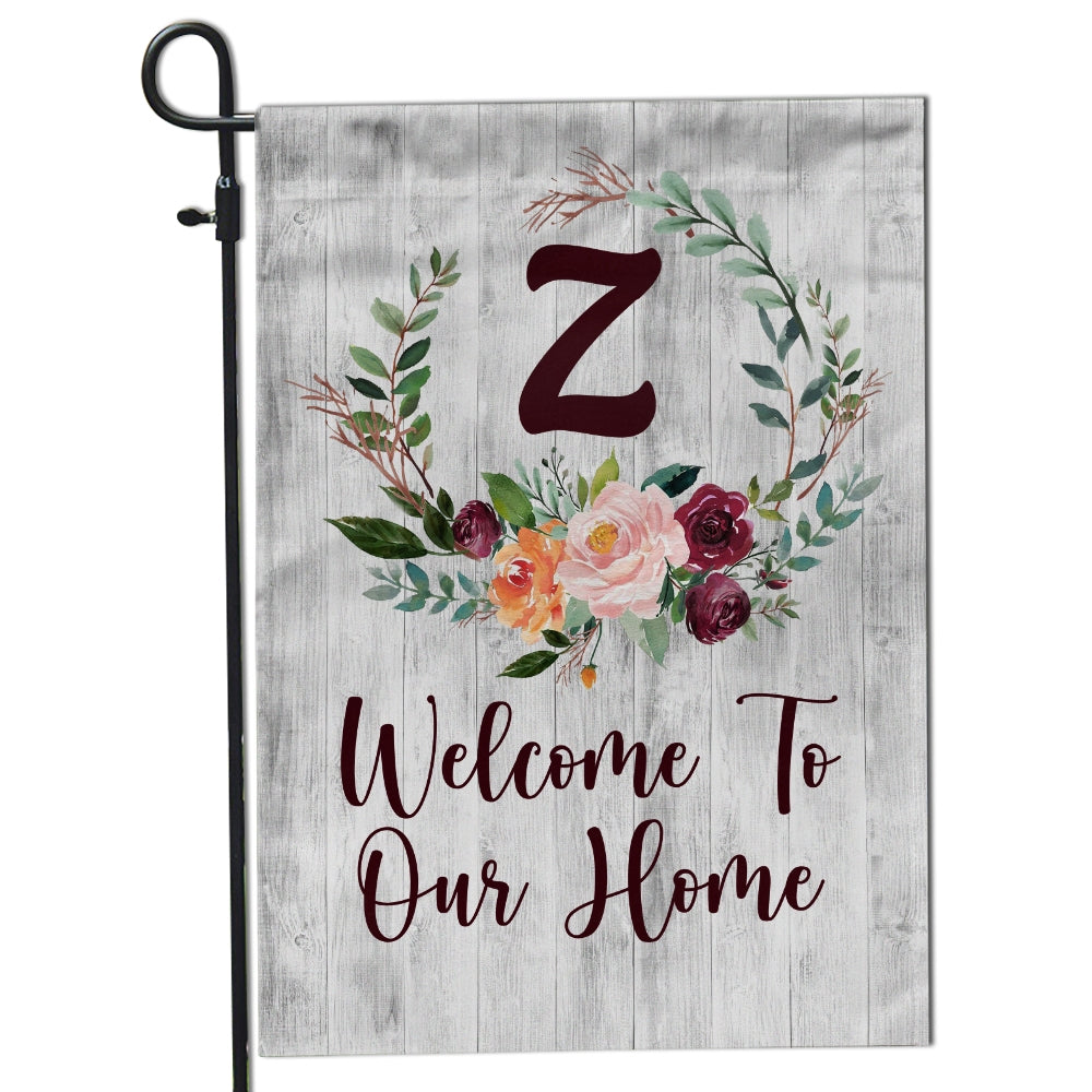 Personalized Initial Letter Monogram House Welcome to Our Home Flag Hello Spring Flowers Summer Warming Flag | Teecentury.com