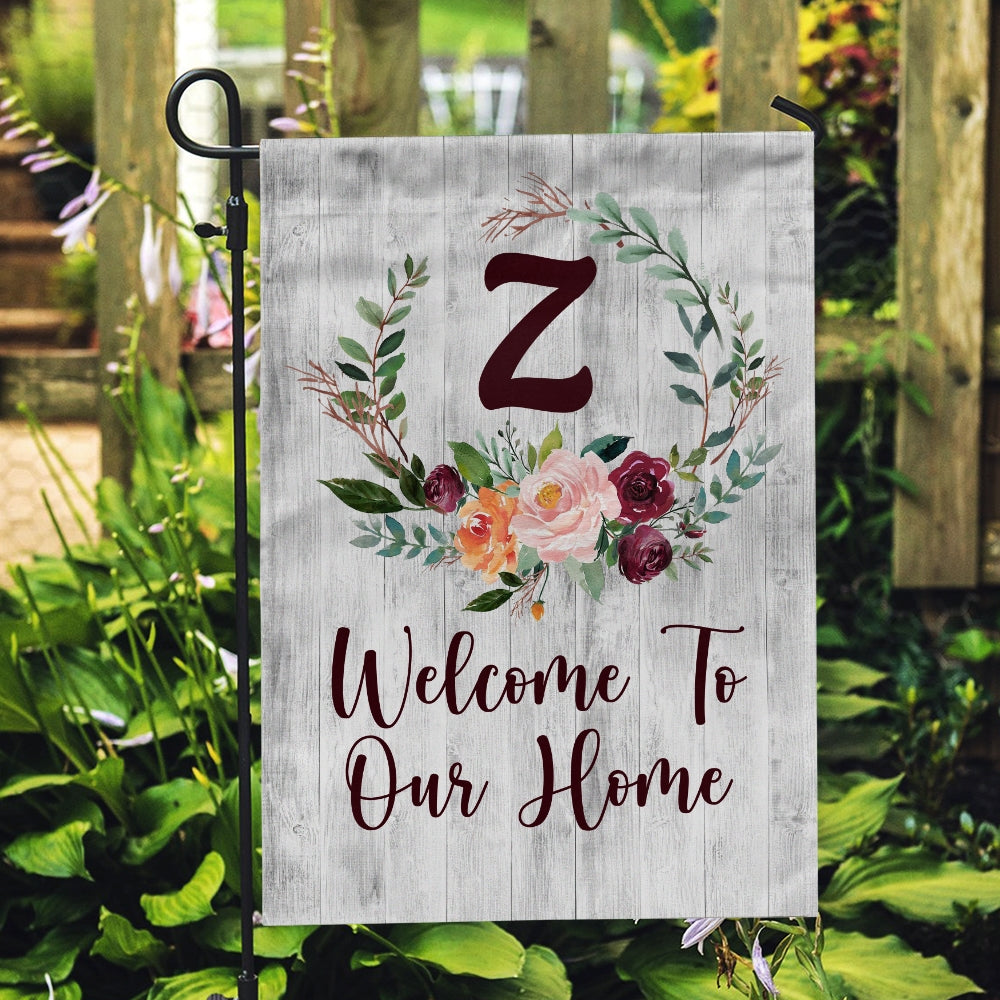 Personalized Initial Letter Monogram House Welcome to Our Home Flag Hello Spring Flowers Summer Warming Flag | Teecentury.com