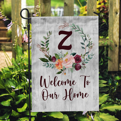 Personalized Initial Letter Monogram House Welcome to Our Home Flag Hello Spring Flowers Summer Warming Flag | Teecentury.com
