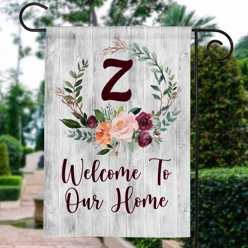 Personalized Initial Letter Monogram House Welcome to Our Home Flag Hello Spring Flowers Summer Warming Flag | Teecentury.com