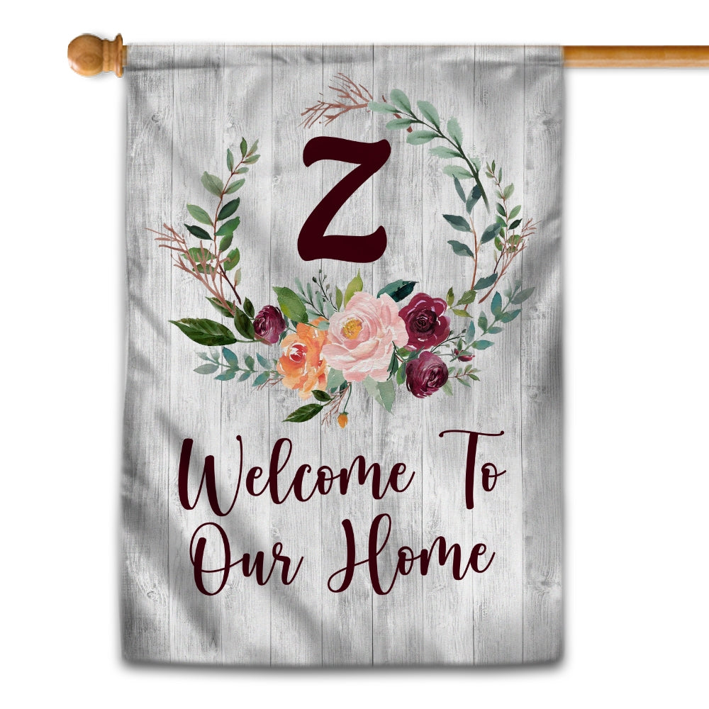 Personalized Initial Letter Monogram House Welcome to Our Home Flag Hello Spring Flowers Summer Warming Flag | Teecentury.com