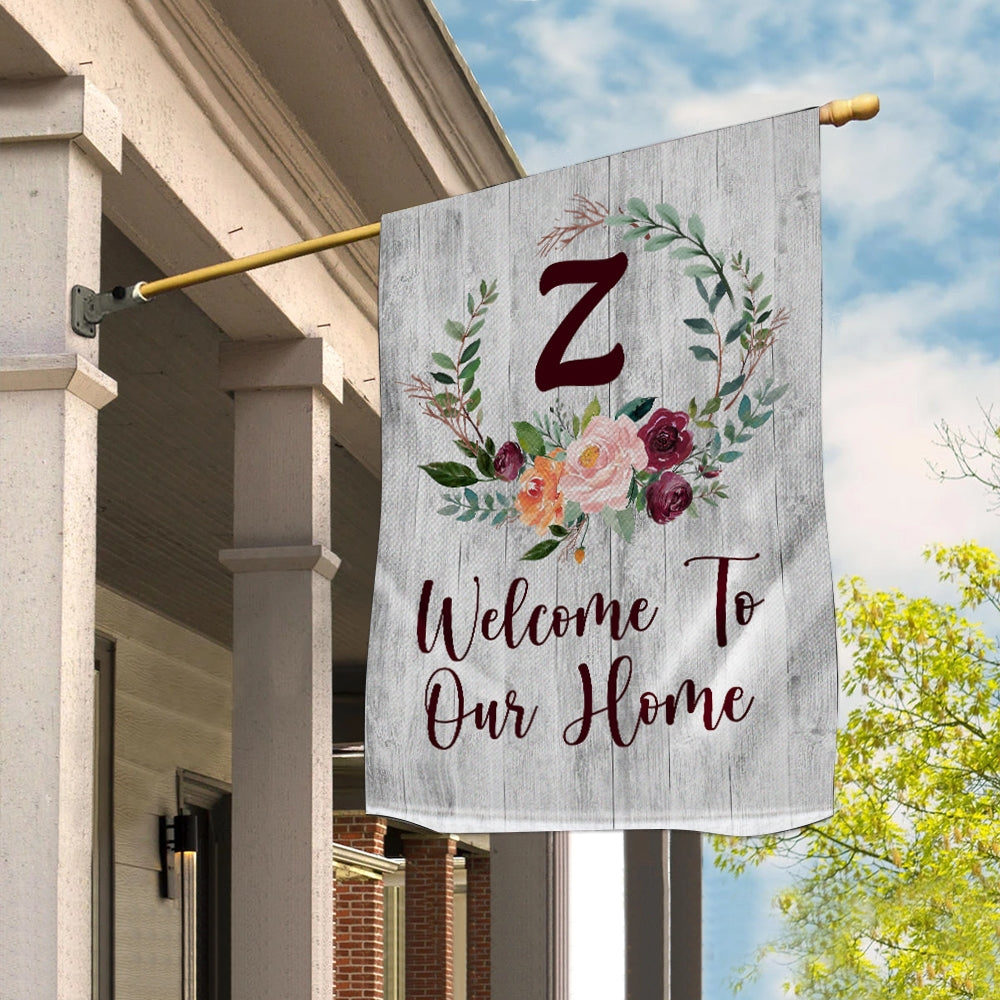 Personalized Initial Letter Monogram House Welcome to Our Home Flag Hello Spring Flowers Summer Warming Flag | Teecentury.com