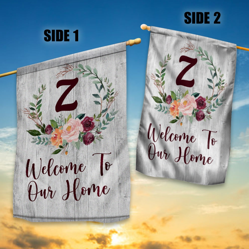 Personalized Initial Letter Monogram House Welcome to Our Home Flag Hello Spring Flowers Summer Warming Flag | Teecentury.com