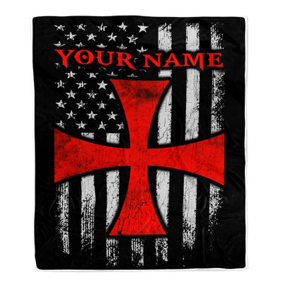 Personalized Knights Templar Blanket Custom Name American Flag of The Knights Templar For Men Dad Son Birthday Christmas Customized Bed Fleece Throw Blanket | teecentury