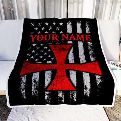 Personalized Knights Templar Blanket Custom Name American Flag of The Knights Templar For Men Dad Son Birthday Christmas Customized Bed Fleece Throw Blanket | teecentury