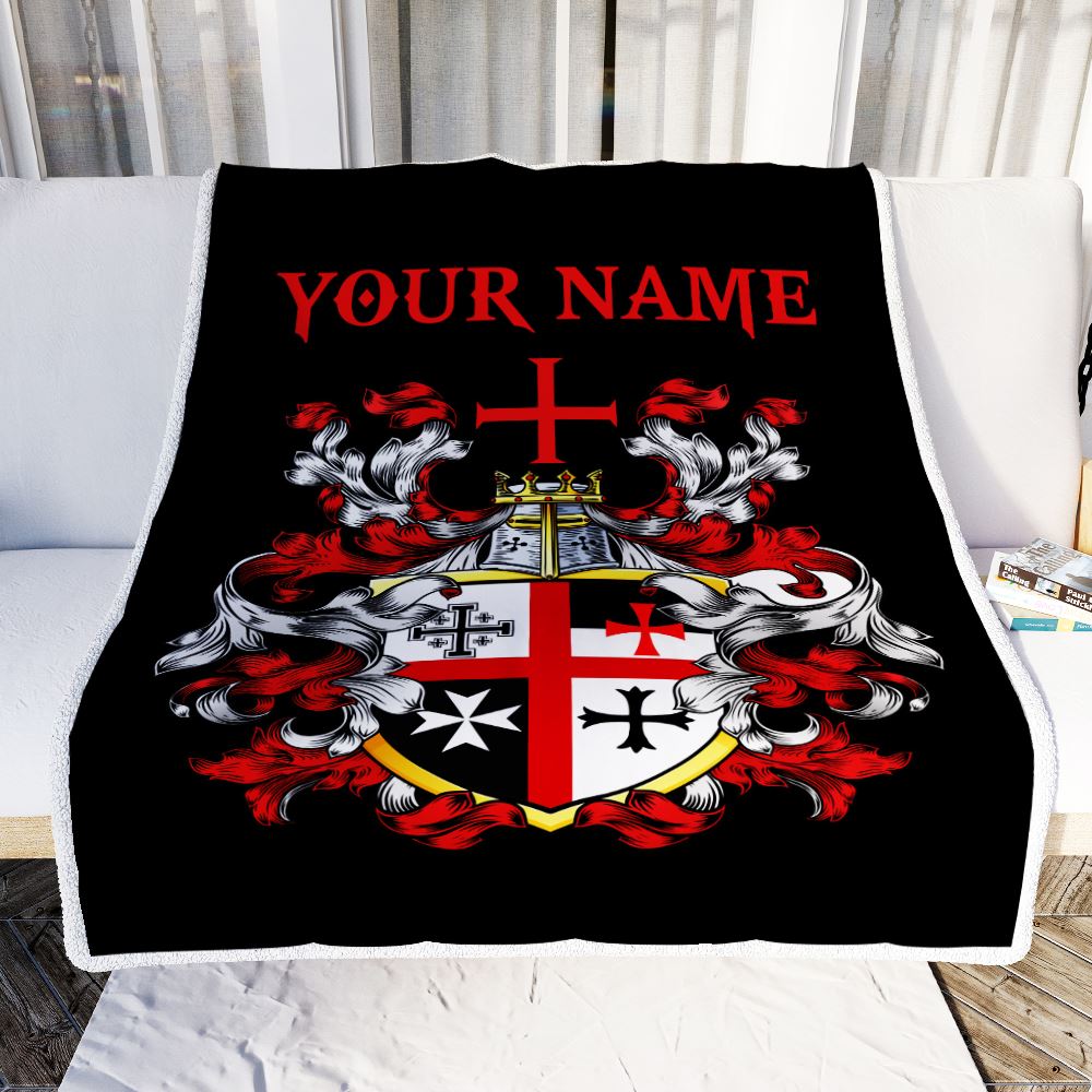 Personalized Knights Templar Blanket Custom Name Cross For Men Husband Dad Son Birthday Christmas Customized Bed Fleece Throw Blanket | teecentury