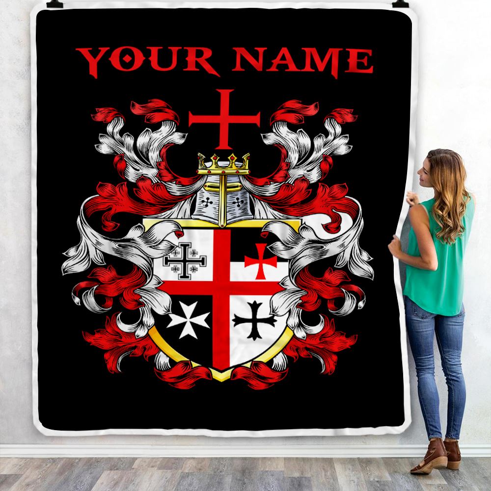 Personalized Knights Templar Blanket Custom Name Cross For Men Husband Dad Son Birthday Christmas Customized Bed Fleece Throw Blanket | teecentury