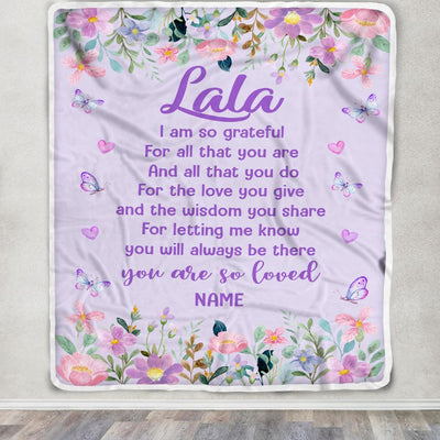Personalized Lala Blanket From Granddaughter Grandson Floral Butterfly Love You Give Lala Mothers Day Birthday Christmas Customized Bed Fleece Throw Blanket | teecentury