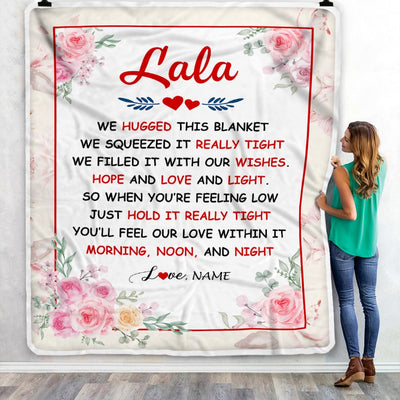 Personalized Lala Blanket From Grandkids Granddaughter Grandson We Hugged This Blanket Floral Lala Birthday Mothers Day Christmas Customized Fleece Blanket | teecentury