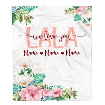 Personalized Lala Blanket From Grandkids Granddaughter Grandson We Love You Floral Lala Birthday Mothers Day Christmas Customized Fleece Throw Blanket | teecentury