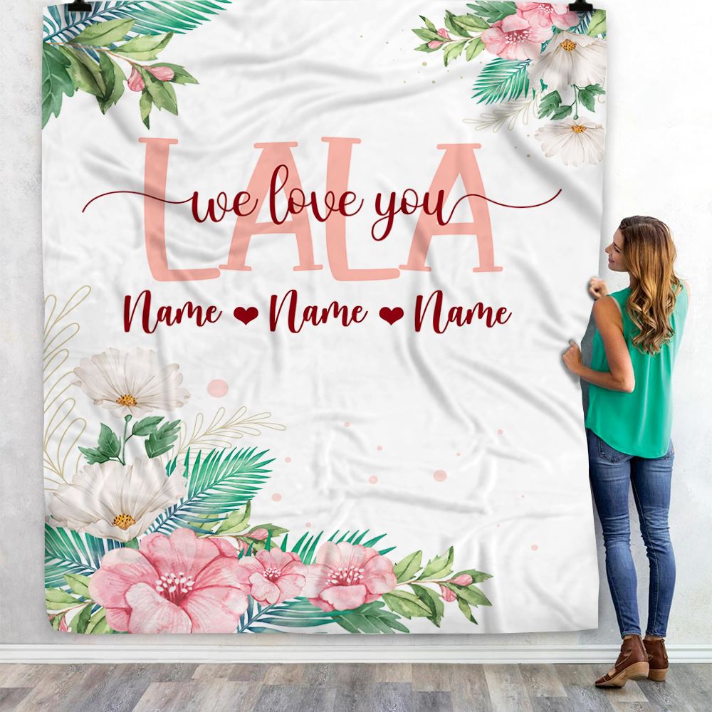 Personalized Lala Blanket From Grandkids Granddaughter Grandson We Love You Floral Lala Birthday Mothers Day Christmas Customized Fleece Throw Blanket | teecentury