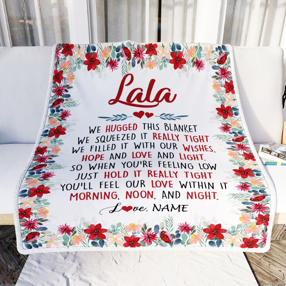 Personalized Lala Blanket From Grandkids Grandson Granddaughter We Hugged This Blanket Lala Birthday Mothers Day Christmas Customized Fleece Throw Blanket Blanket | Teecentury.com