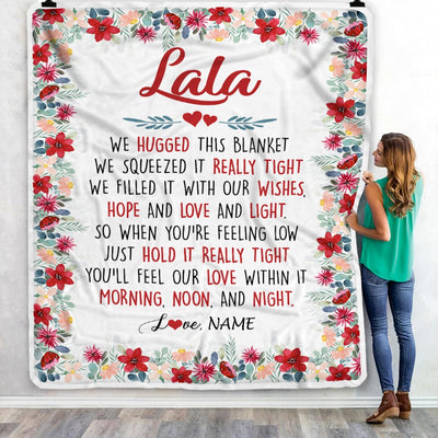 Personalized Lala Blanket From Grandkids Grandson Granddaughter We Hugged This Blanket Lala Birthday Mothers Day Christmas Customized Fleece Throw Blanket Blanket | Teecentury.com