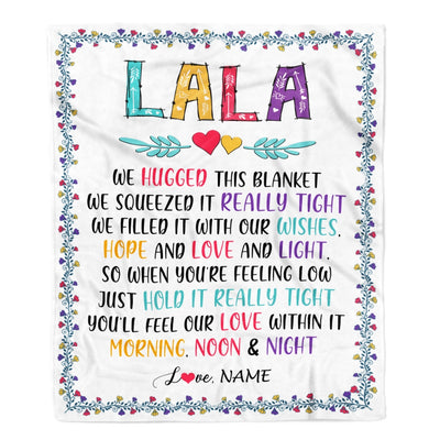 Personalized Lala Blanket From Grandkids We Hugged This Blanket Lala Birthday Mothers Day Christmas Customized Fleece Blanket Blanket | Teecentury.com