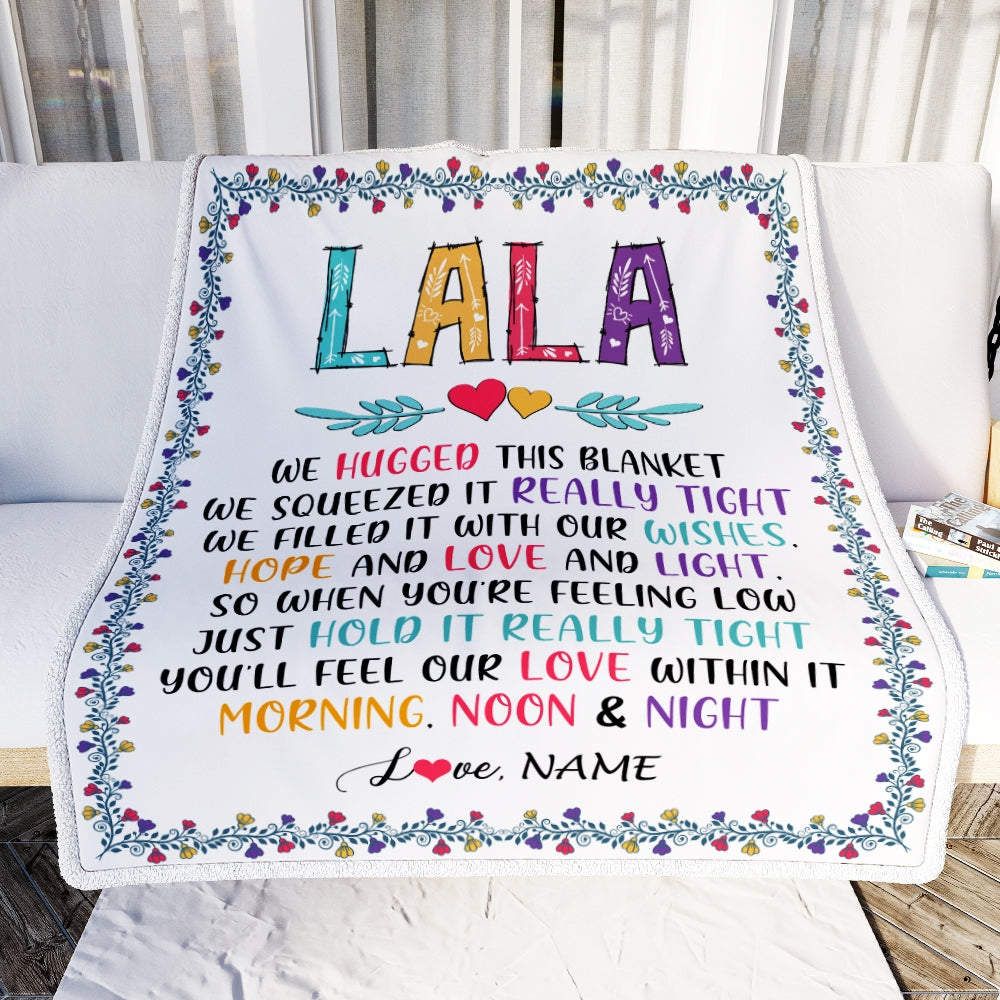 Personalized Lala Blanket From Grandkids We Hugged This Blanket Lala Birthday Mothers Day Christmas Customized Fleece Blanket Blanket | Teecentury.com