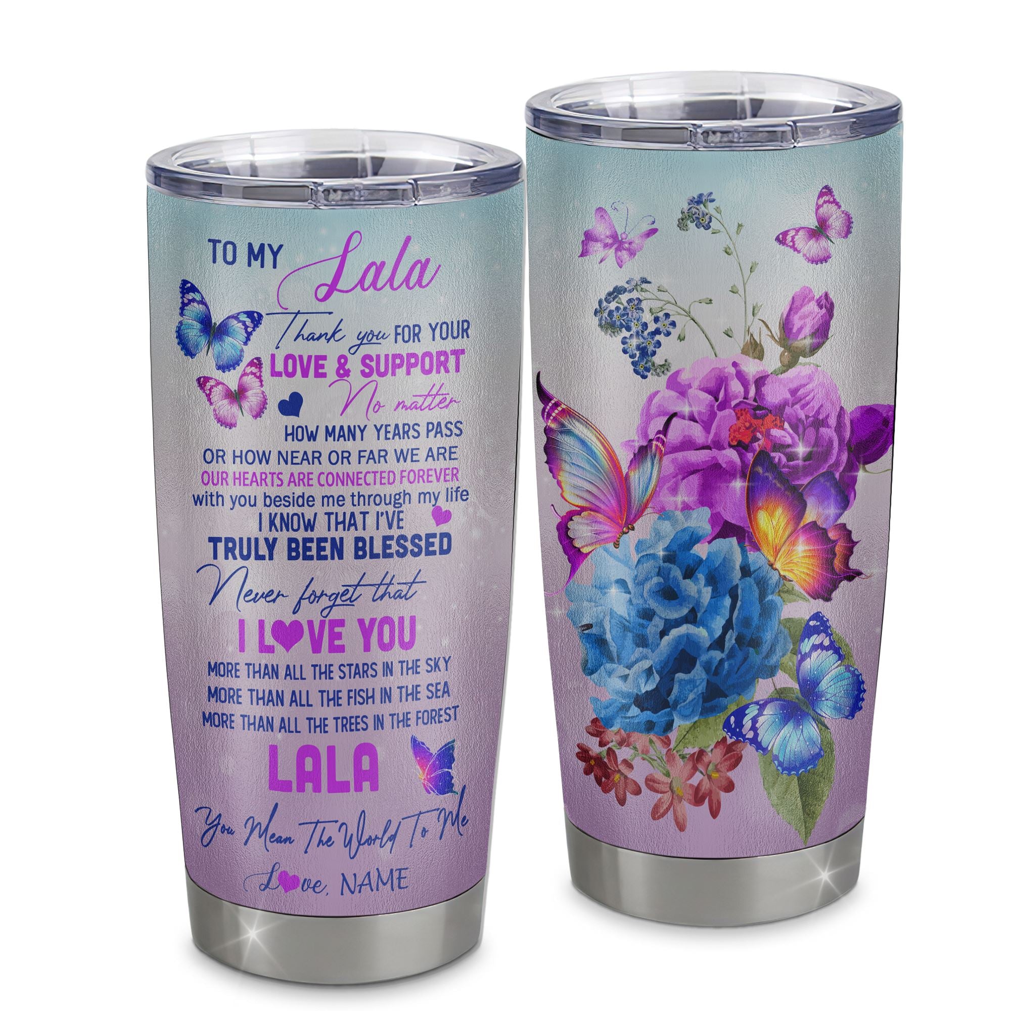Personalized Lala From Granddaughter Grandson Stainless Steel Tumbler Cup Thank You Never Forget I Love You Lala Mothers Day Birthday Christmas Travel Mug | teecentury