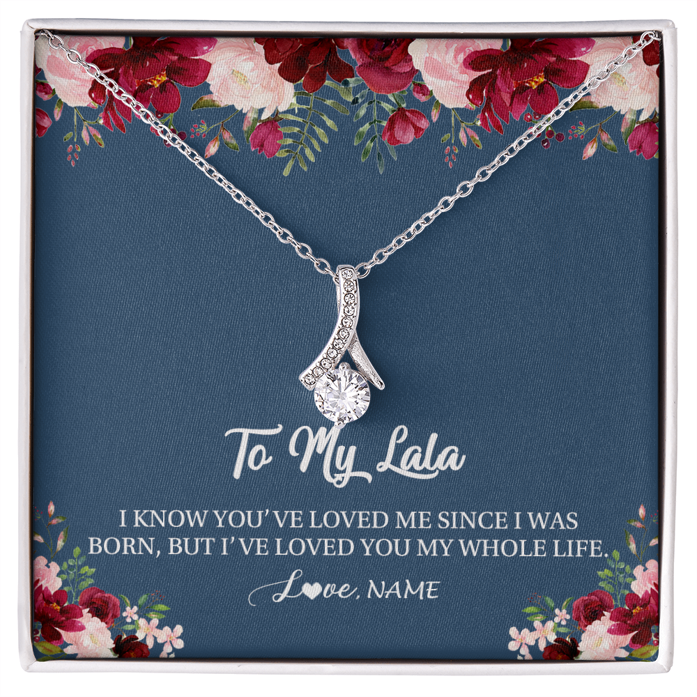 Alluring Beauty Necklace | Personalized Lala Necklace From Grandkids Granddaughter Grandson I've Loved You My Whole Life Floral Lala Birthday Mothers Day Christmas Customized Message Card | teecentury