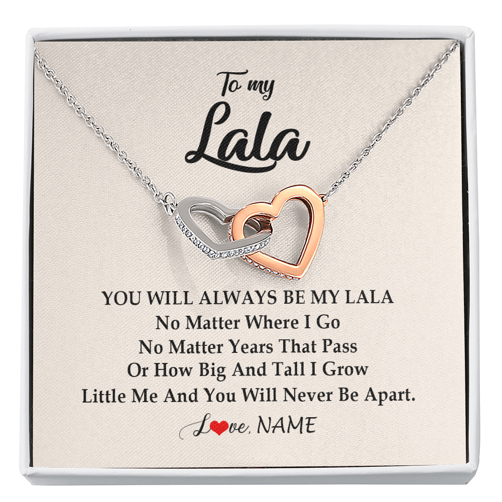 Interlocking Hearts Necklace | Personalized Lala Necklace From Grandkids Granddaughter Grandson You Will Always Be My Lala Birthday Mothers Day Christmas Customized Gift Box Message Card | teecentury