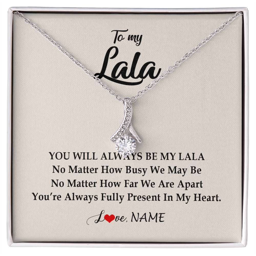 Alluring Beauty Necklace | Personalized Lala Necklace From Grandkids Granddaughter Grandson You're Always In My Heart Lala Birthday Mothers Day Christmas Customized Gift Box Message Card | teecentury