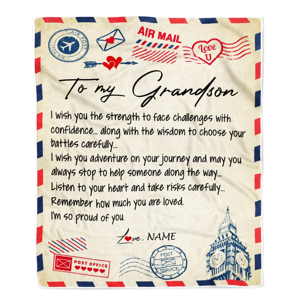 Personalized Letter Blanket To My Grandson From Grandma Grandpa I'm So Proud Of You Birthday Christmas Thanksgiving Graduation Customized Fleece Blanket Blanket | Teecentury.com