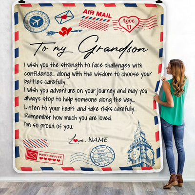 Personalized Letter Blanket To My Grandson From Grandma Grandpa I'm So Proud Of You Birthday Christmas Thanksgiving Graduation Customized Fleece Blanket Blanket | Teecentury.com