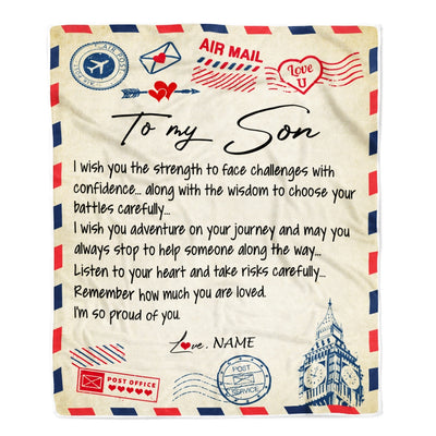 Personalized Letter Blanket To My Son From Mom Dad I'm So Proud Of You Son Birthday Christmas Thanksgiving Graduation Customized Fleece Blanket Blanket | Teecentury.com