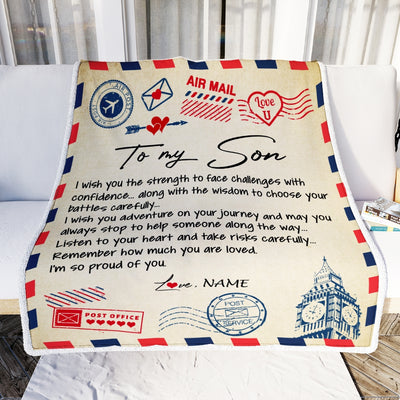 Personalized Letter Blanket To My Son From Mom Dad I'm So Proud Of You Son Birthday Christmas Thanksgiving Graduation Customized Fleece Blanket Blanket | Teecentury.com