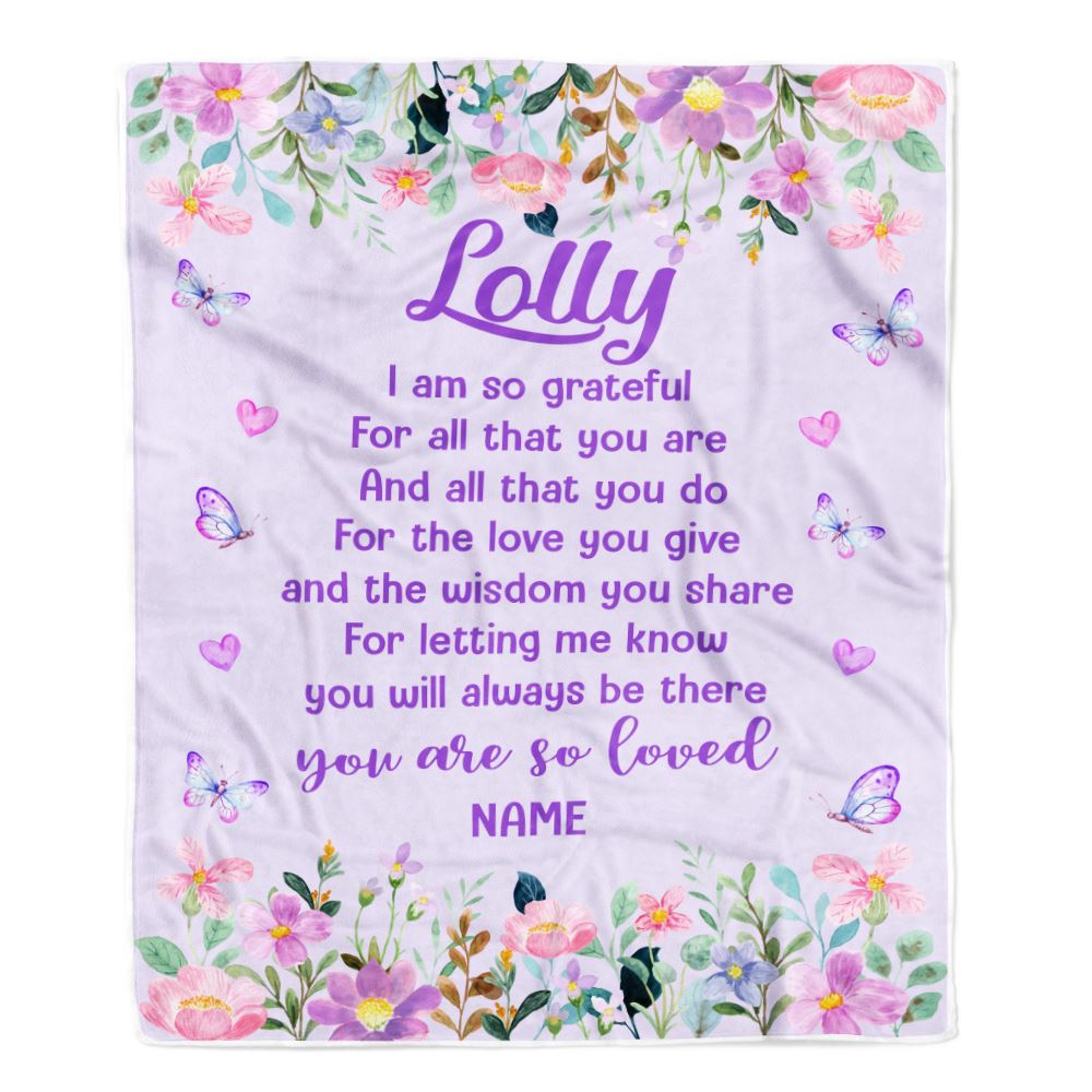 Personalized Lolly Blanket From Granddaughter Grandson Floral Butterfly Love You Give Lolly Mothers Day Birthday Christmas Customized Bed Fleece Throw Blanket | teecentury