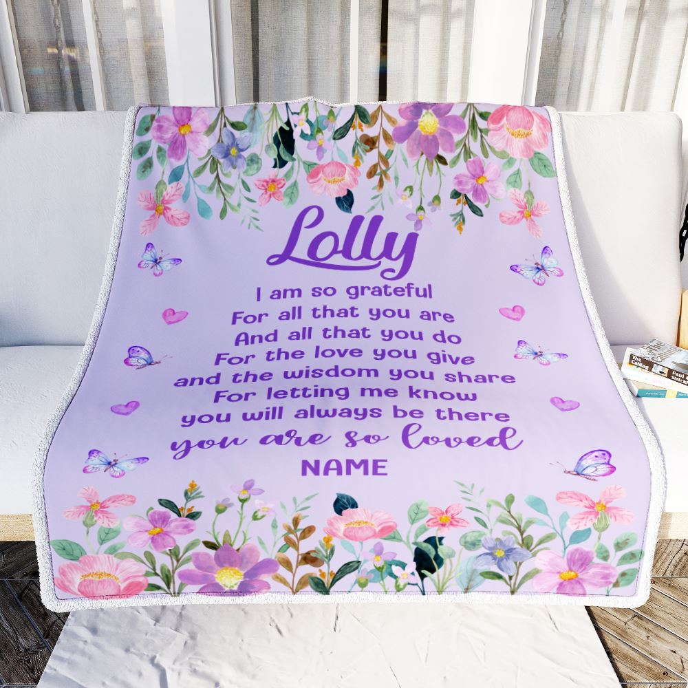 Personalized Lolly Blanket From Granddaughter Grandson Floral Butterfly Love You Give Lolly Mothers Day Birthday Christmas Customized Bed Fleece Throw Blanket | teecentury