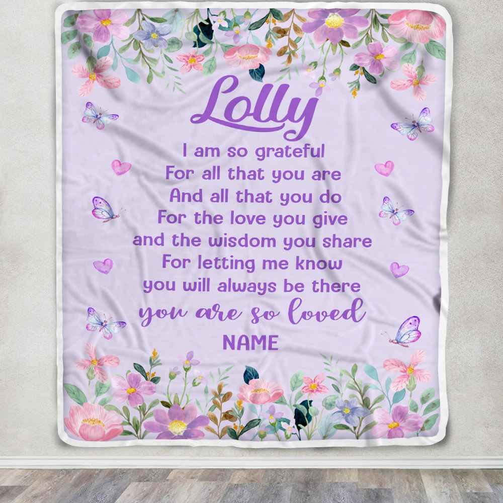 Personalized Lolly Blanket From Granddaughter Grandson Floral Butterfly Love You Give Lolly Mothers Day Birthday Christmas Customized Bed Fleece Throw Blanket | teecentury