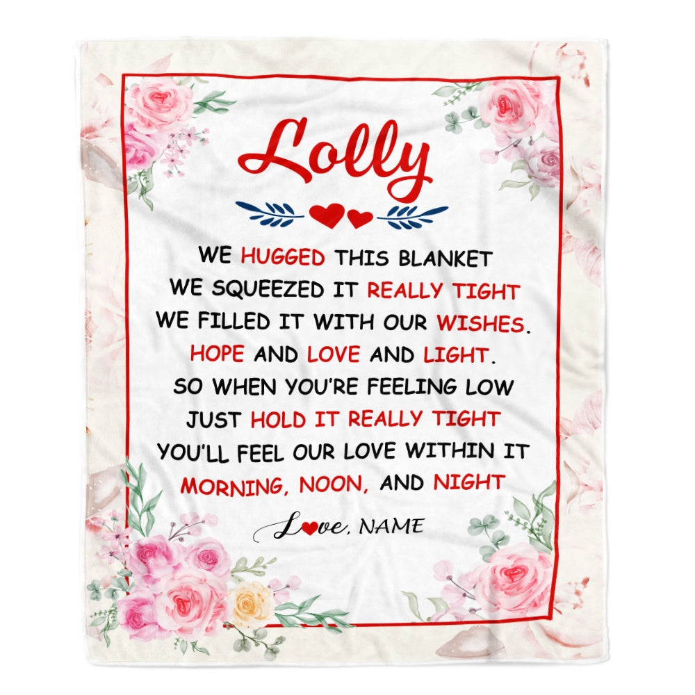 Personalized Lolly Blanket From Grandkids Granddaughter Grandson We Hugged This Blanket Floral Lolly Birthday Mothers Day Christmas Customized Fleece Blanket | teecentury