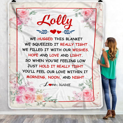 Personalized Lolly Blanket From Grandkids Granddaughter Grandson We Hugged This Blanket Floral Lolly Birthday Mothers Day Christmas Customized Fleece Blanket | teecentury