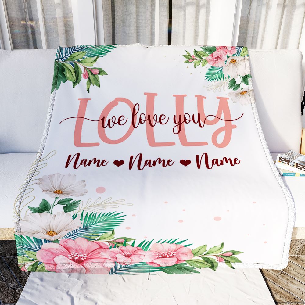 Personalized Lolly Blanket From Grandkids Granddaughter Grandson We Love You Floral Lolly Birthday Mothers Day Christmas Customized Fleece Throw Blanket | teecentury