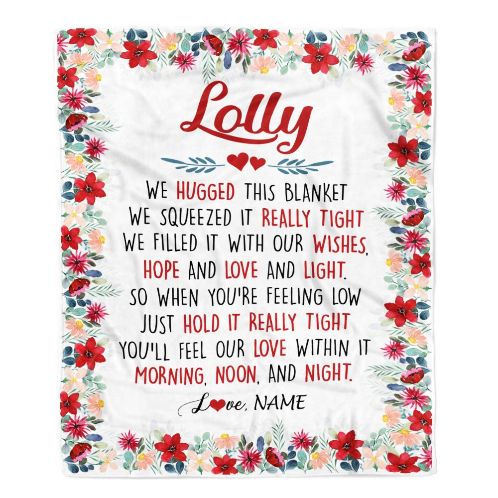 Personalized Lolly Blanket From Grandkids Grandson Granddaughter We Hugged This Blanket Lolly Birthday Mothers Day Christmas Customized Fleece Throw Blanket Blanket | Teecentury.com