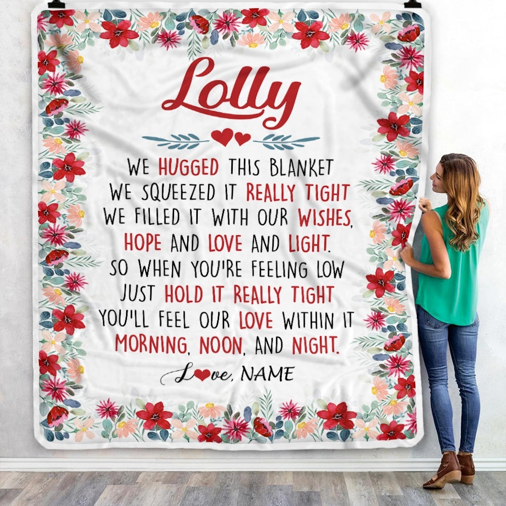 Personalized Lolly Blanket From Grandkids Grandson Granddaughter We Hugged This Blanket Lolly Birthday Mothers Day Christmas Customized Fleece Throw Blanket Blanket | Teecentury.com