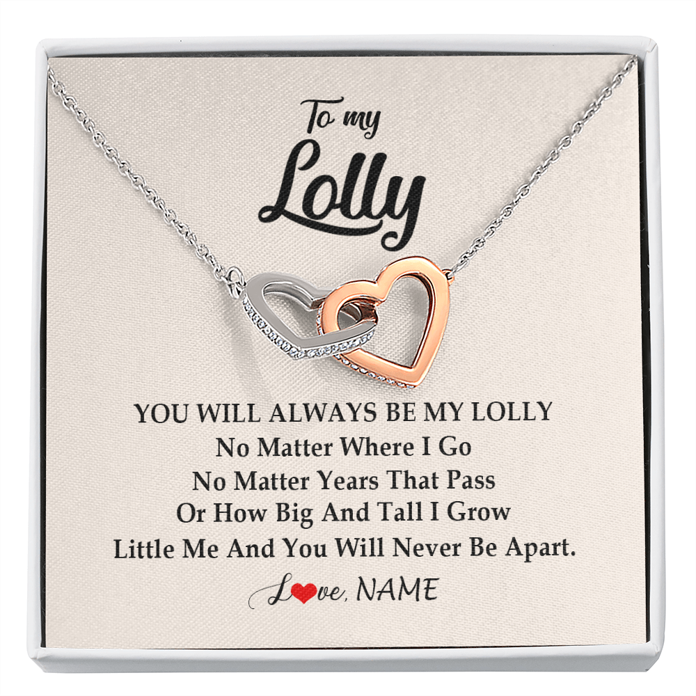 Interlocking Hearts Necklace | Personalized Lolly Necklace From Grandkids Granddaughter Grandson You Will Always Be My Lolly Birthday Mothers Day Christmas Customized Gift Box Message Card | teecentury