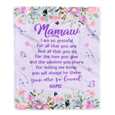 Personalized Mamaw Blanket From Granddaughter Grandson Floral Butterfly Love You Give Mamaw Mothers Day Birthday Christmas Customized Bed Fleece Throw Blanket | teecentury