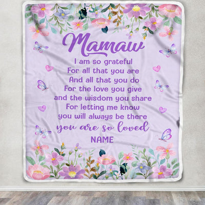 Personalized Mamaw Blanket From Granddaughter Grandson Floral Butterfly Love You Give Mamaw Mothers Day Birthday Christmas Customized Bed Fleece Throw Blanket | teecentury