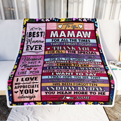 Personalized Mamaw Blanket From Granddaughter Grandson Thank You For The Love Mamaw Mothers Day Birthday Christmas Customized Bed Fleece Throw Blanket | teecentury