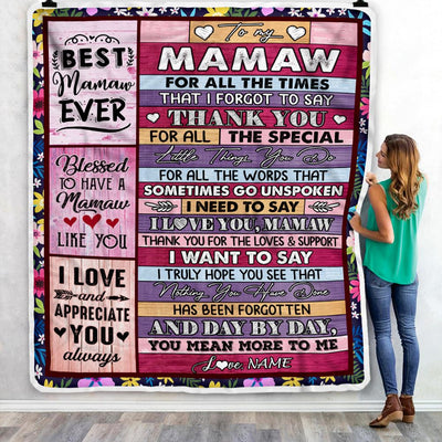 Personalized Mamaw Blanket From Granddaughter Grandson Thank You For The Love Mamaw Mothers Day Birthday Christmas Customized Bed Fleece Throw Blanket | teecentury