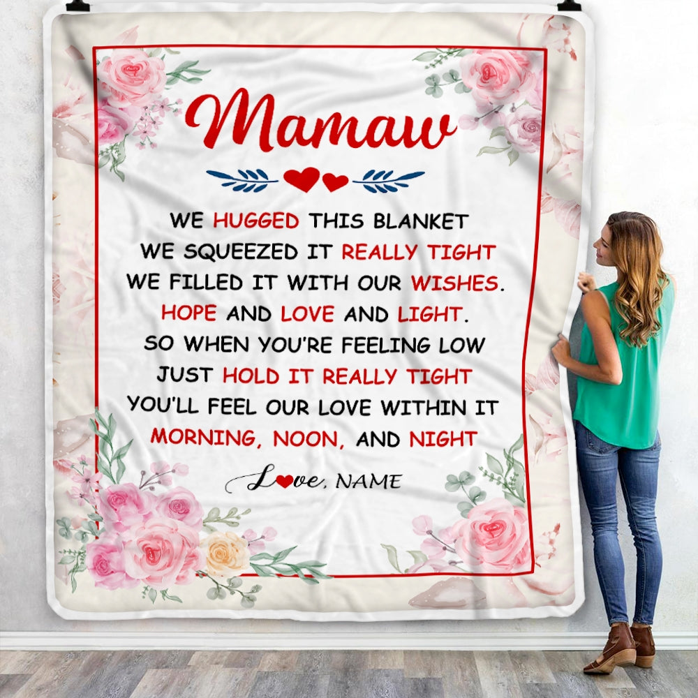 Personalized Mamaw Blanket From Grandkids Granddaughter Grandson We Hugged This Blanket Floral Mamaw Birthday Mothers Day Christmas Customized Fleece Blanket | teecentury