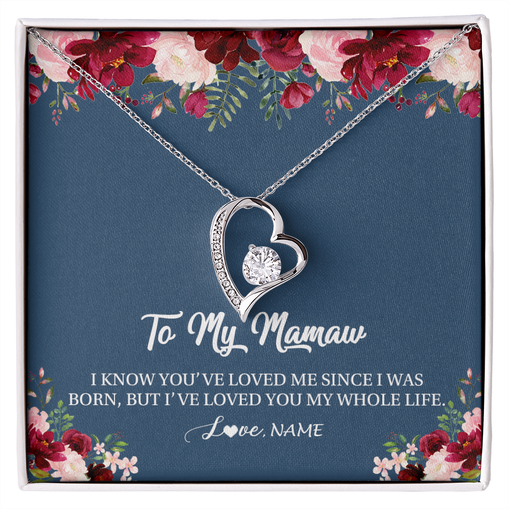 Forever Love Necklace | Personalized Mamaw Necklace From Grandkids Granddaughter Grandson I've Loved You My Whole Life Floral Mamaw Birthday Mothers Day Christmas Customized Message Card | teecentury