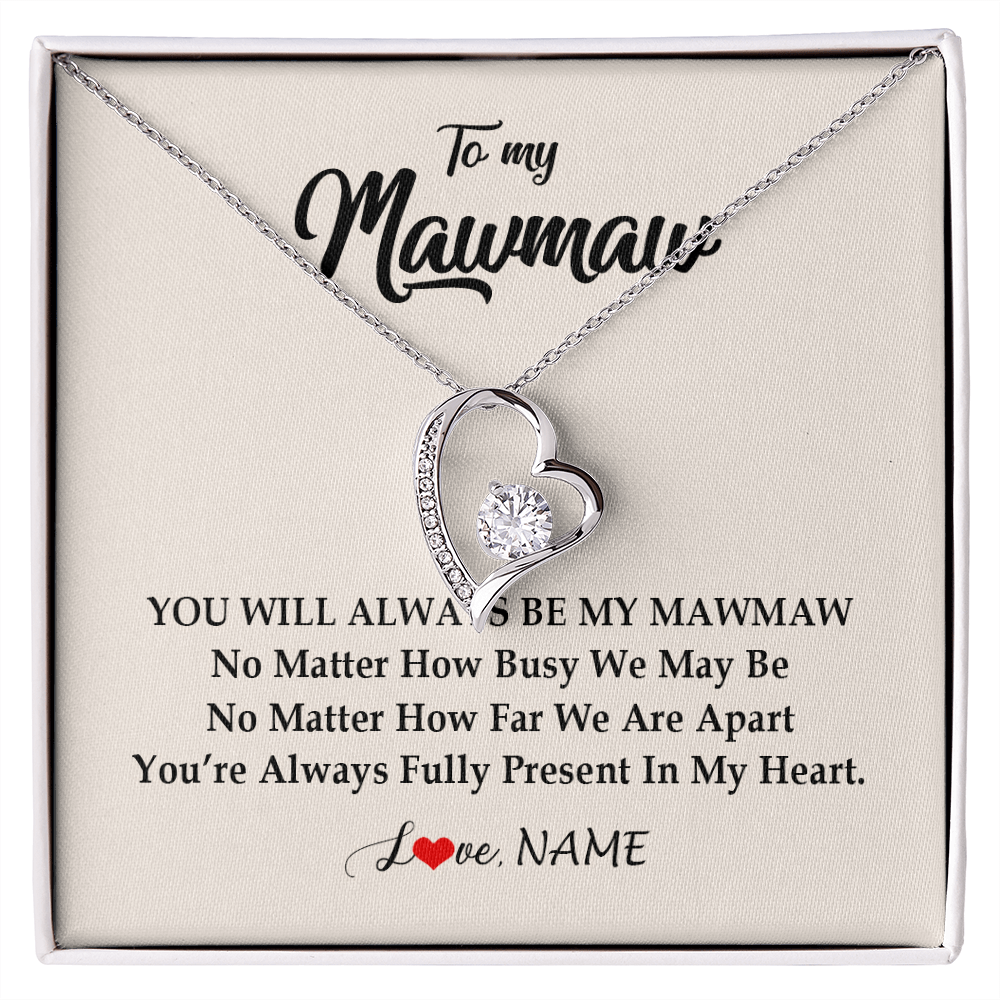 Forever Love Necklace | Personalized Mawmaw Necklace From Grandkids Granddaughter Grandson You're Always In My Heart Mawmaw Birthday Mothers Day Customized Gift Box Message Card | teecentury