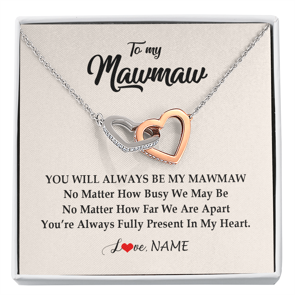 Interlocking Hearts Necklace | Personalized Mawmaw Necklace From Grandkids Granddaughter Grandson You're Always In My Heart Mawmaw Birthday Mothers Day Customized Gift Box Message Card | teecentury