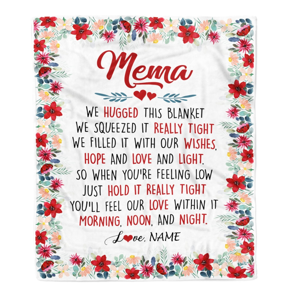 Personalized Mema Blanket From Grandkids Grandson Granddaughter We Hugged This Blanket Mema Birthday Mothers Day Christmas Customized Fleece Throw Blanket Blanket | Teecentury.com