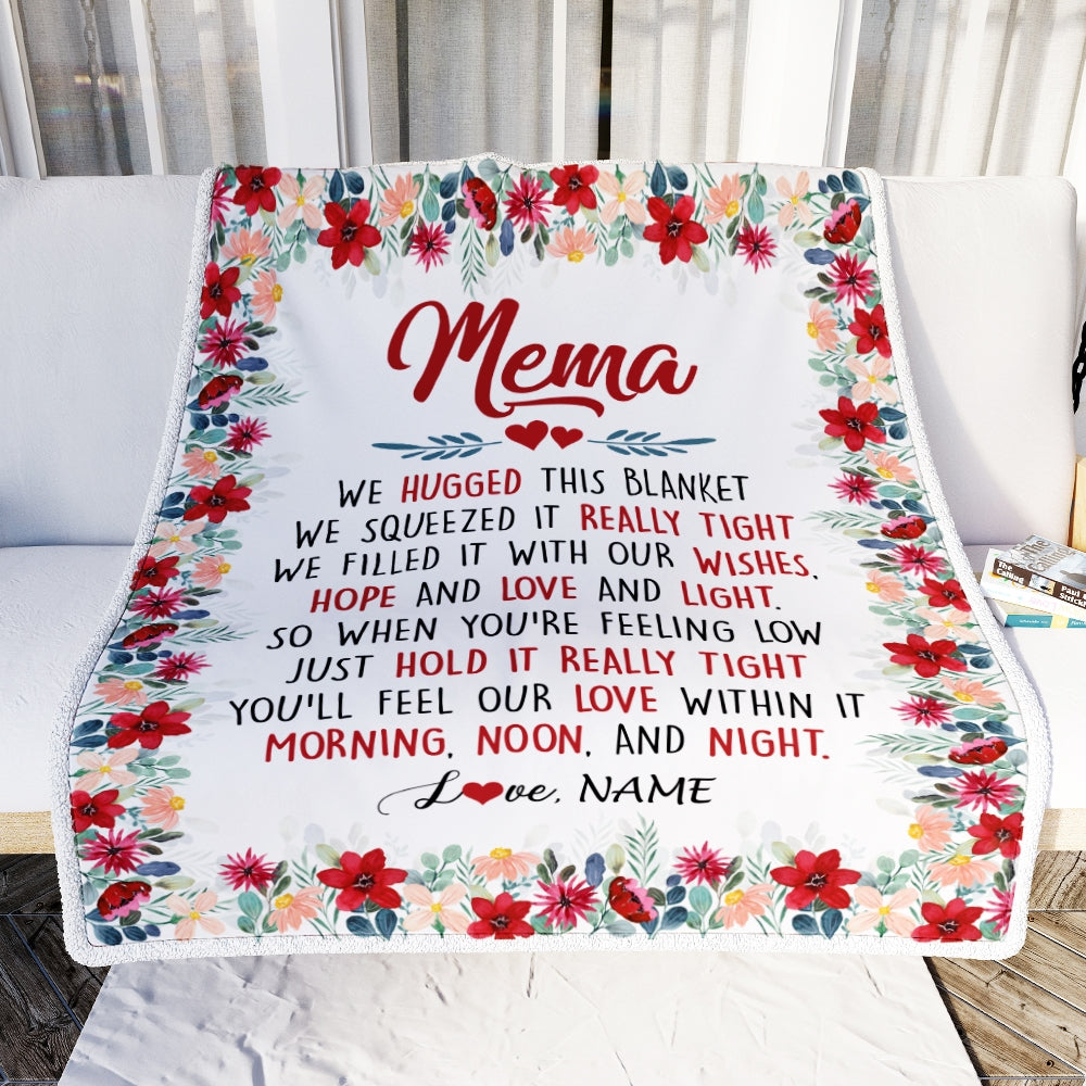 Personalized Mema Blanket From Grandkids Grandson Granddaughter We Hugged This Blanket Mema Birthday Mothers Day Christmas Customized Fleece Throw Blanket Blanket | Teecentury.com
