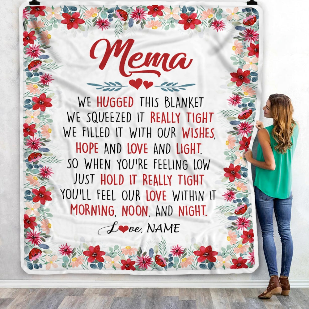 Personalized Mema Blanket From Grandkids Grandson Granddaughter We Hugged This Blanket Mema Birthday Mothers Day Christmas Customized Fleece Throw Blanket Blanket | Teecentury.com