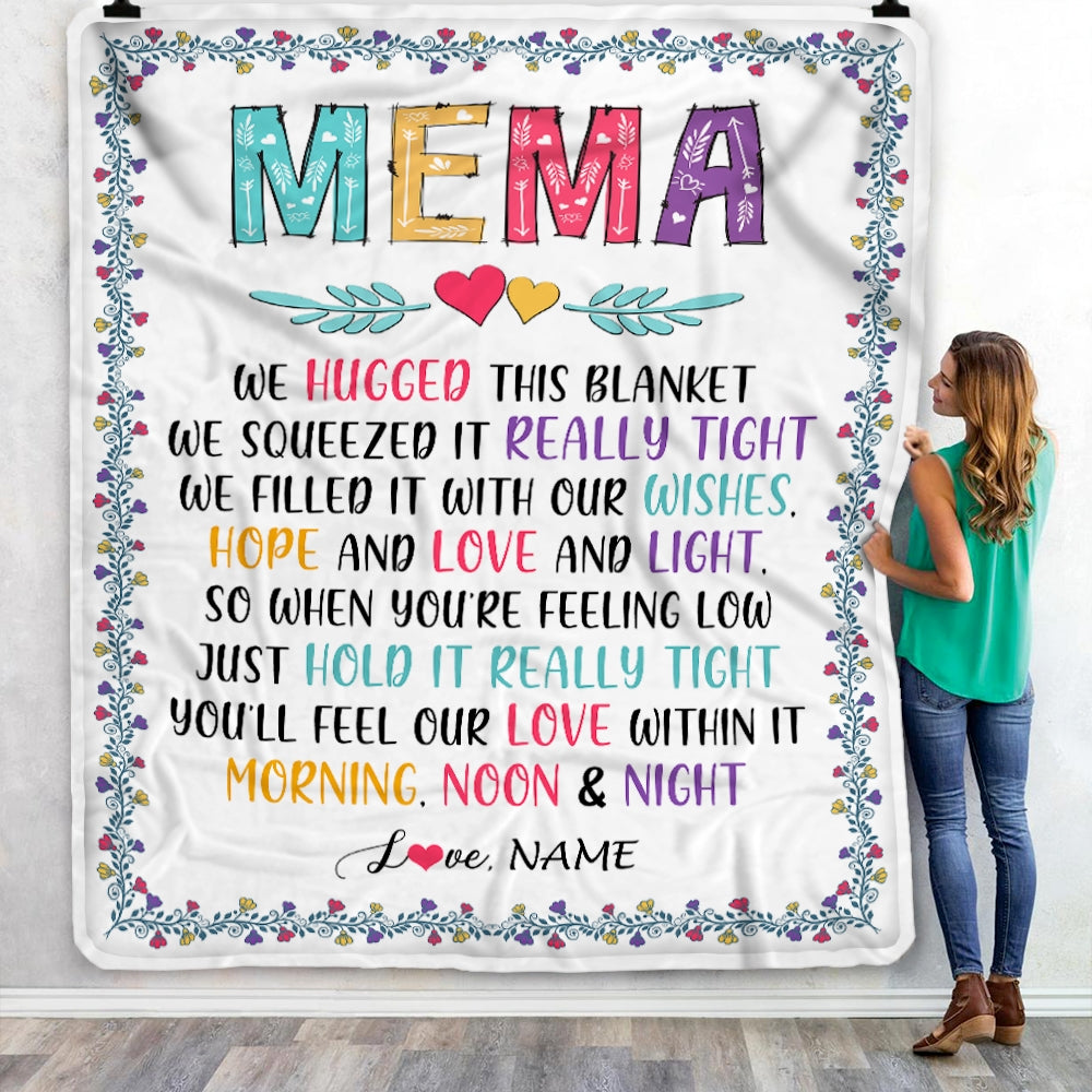 Personalized Mema Blanket From Grandkids We Hugged This Blanket Mema Birthday Mothers Day Christmas Customized Fleece Blanket Blanket | Teecentury.com