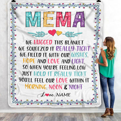 Personalized Mema Blanket From Grandkids We Hugged This Blanket Mema Birthday Mothers Day Christmas Customized Fleece Blanket Blanket | Teecentury.com